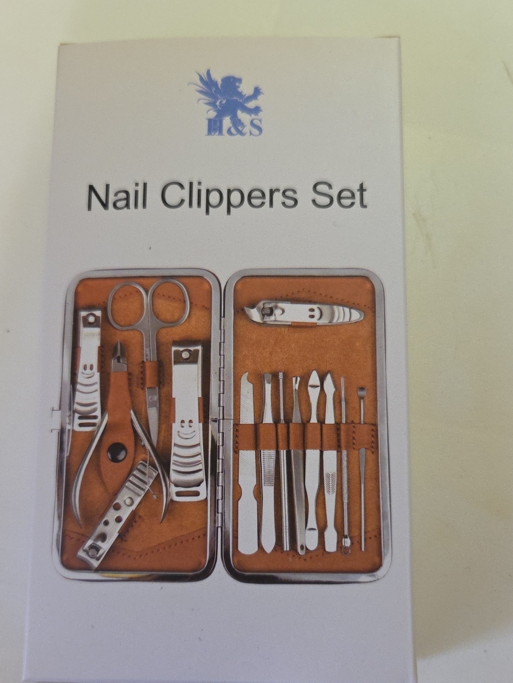 H&S Nail Clippers Set - Silver Tools with Tan Case